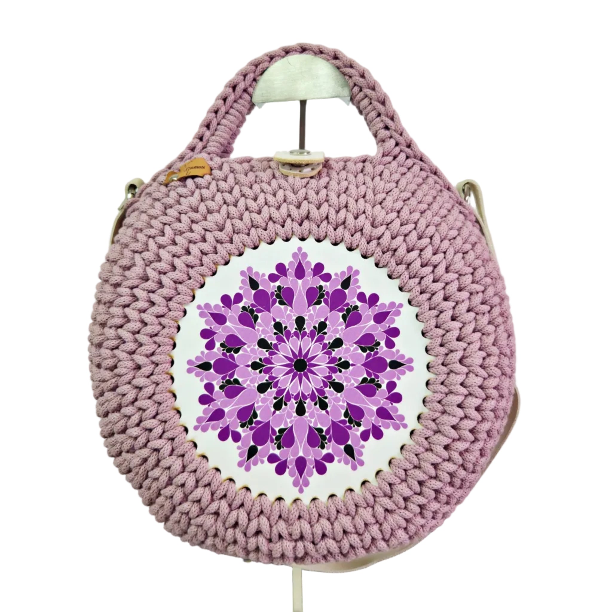 AMETHYST – Horgolt Mandala Körtáska Egyedi Grafikával (Mályva/Lila)