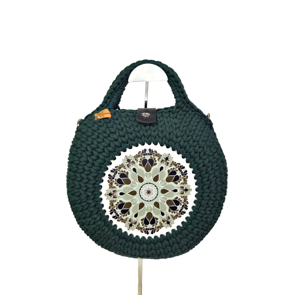 MANDALA FOREST – Körtáska Egyedi Designer Grafikával (Fenyőzöld)