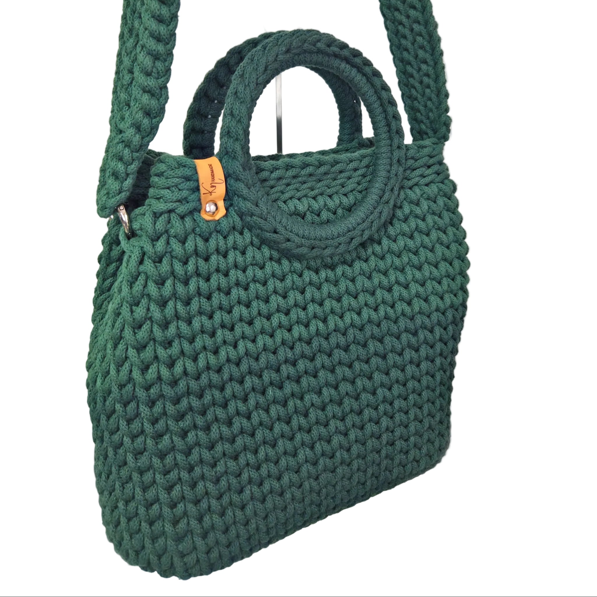 FREYA – Horgolt Kézi- és Válltáska (Fonott Textúrával, Fenyőzöld)